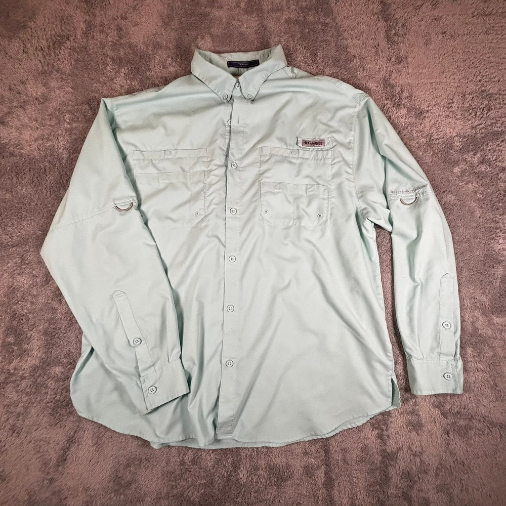 Columbia PFG Tamiami II Fishing Shirt Mens XL Mint Green Long Sleeve UPF 40